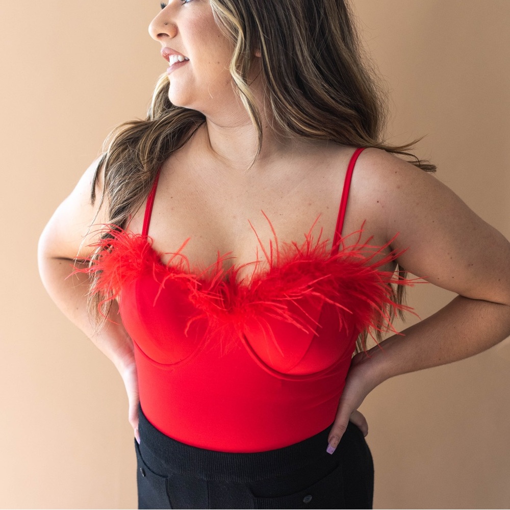 Red feather bodysuit